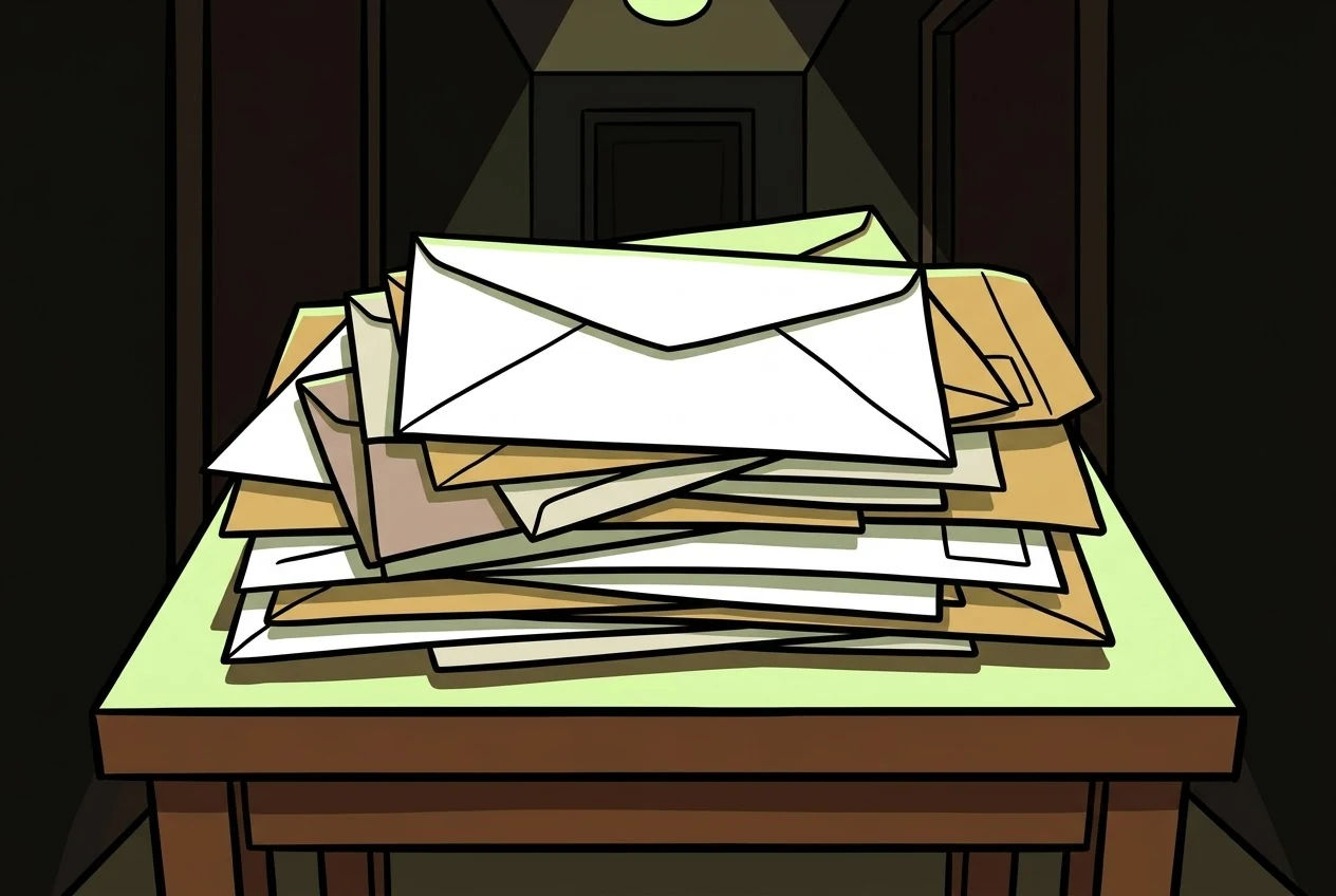 A stack of post on the hallway floor